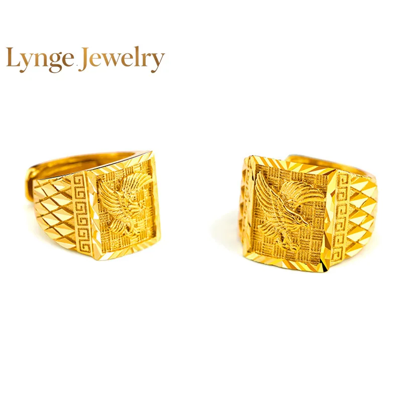 

Lynge Jewelry Pure Gold 9999 Attractive Men's Sand Finger Eagle 24K Real Gold Ring Opening Adjustment Ring for Big Pictures