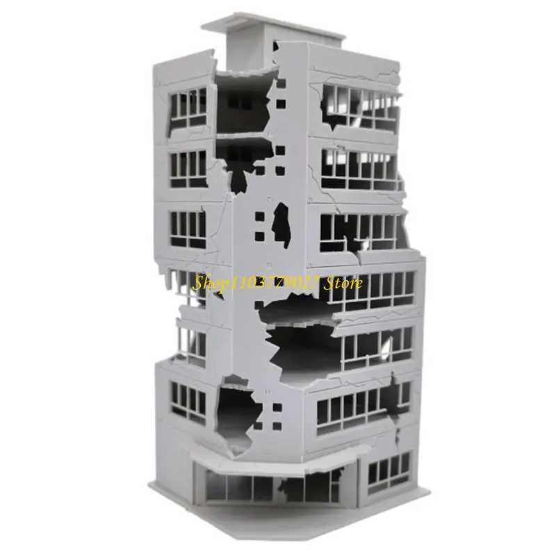 C4DF N Scale 1:144 Outland Model Railway Scenery City Ruined Building Abandoned Tall Office Architectural Building Model