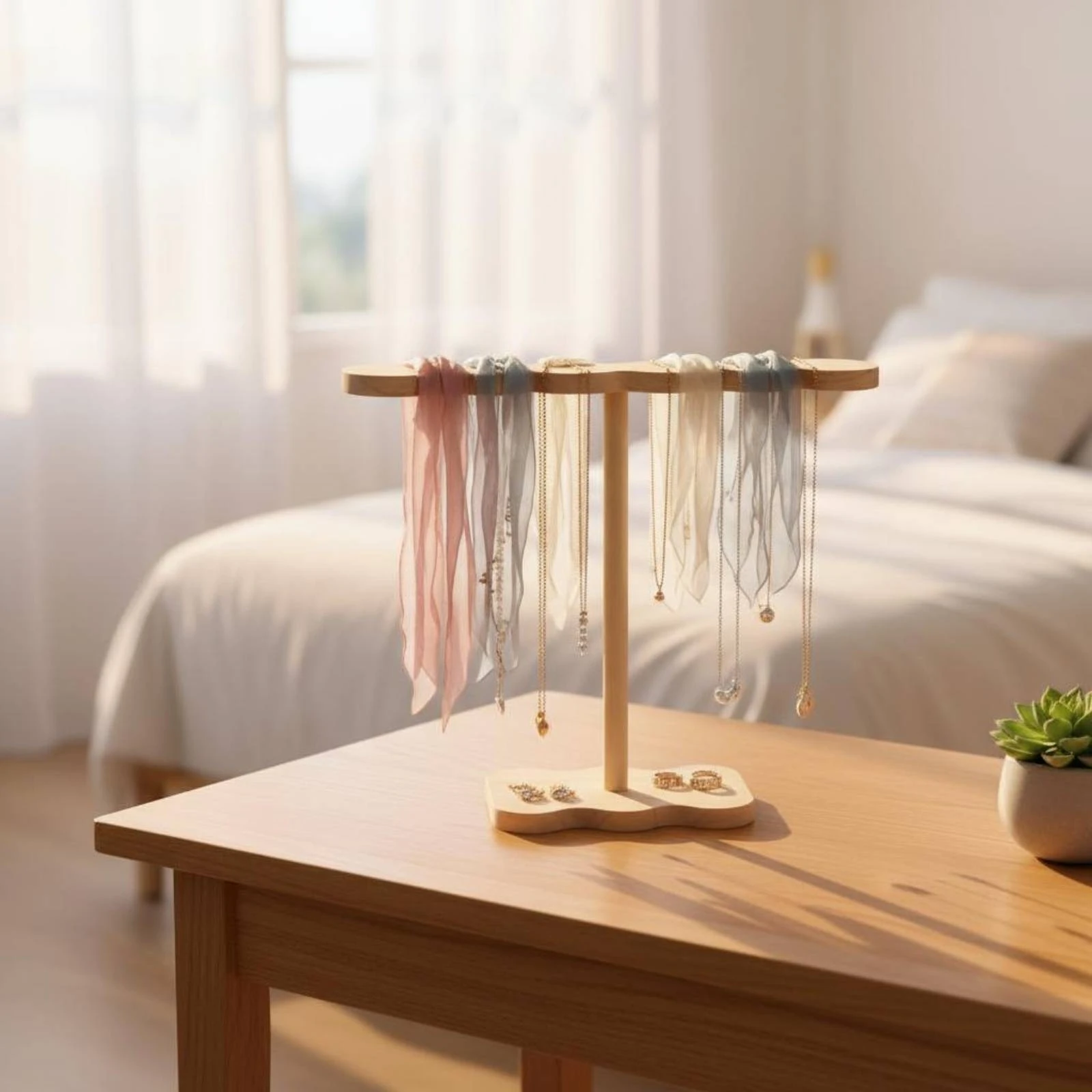 Wooden Headband Stand Multi-Purpose Hair Accessory Display Rack Bracelet and Necklace Holder Space-Saving for Boutique