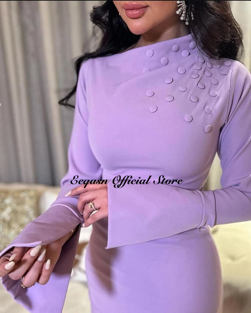 Customized Lilac Evening Dress Ankle Length فساتين للحفلات الراقصة Long Sleeve Satin Prom Dresses Maxi Formal فساتين السهرة