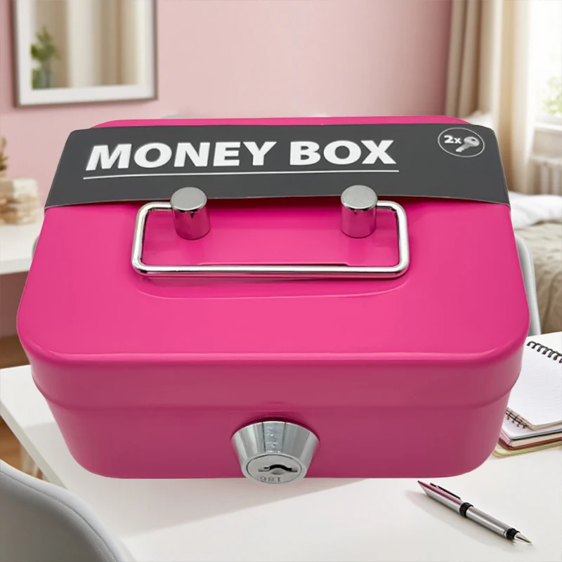 صندوق أمان المال، صندوق نقود قابل للقفل مع مفتاح، صندوق أصبع محمول مصنوع من المعدن، صندوق قفل أمان صغير، صناديق عملات معدنية قوية للأطفال #6