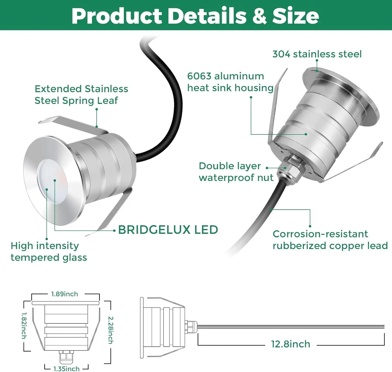 6pack Outdoor Recessed LED Lights, Heavy Duty Soffit and Deck Lighting, 1W 12V In Ground Well Light, Underwater Pond Light,