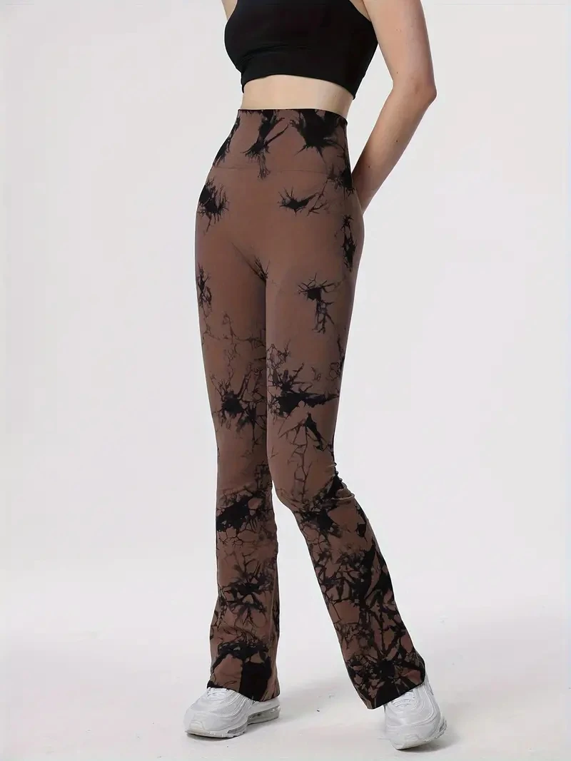 Pantaloni da yoga svasati senza cuciture tinti in cravatta, leggings svasati sportivi da corsa ad asciugatura rapida ad alta elasticità,