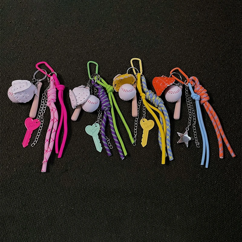 Personalized And Creative Baseball Keychain Simple Car Keychain Handmade Rope Bag Pendant Keyring Hanging Accessory Gift