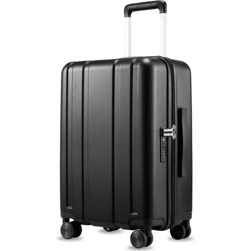

Carry On Luggage 22x14x9 Airline Approved PC Hard Shell Suitcase with Spinner Wheels TSA Lock 20 Inch Black