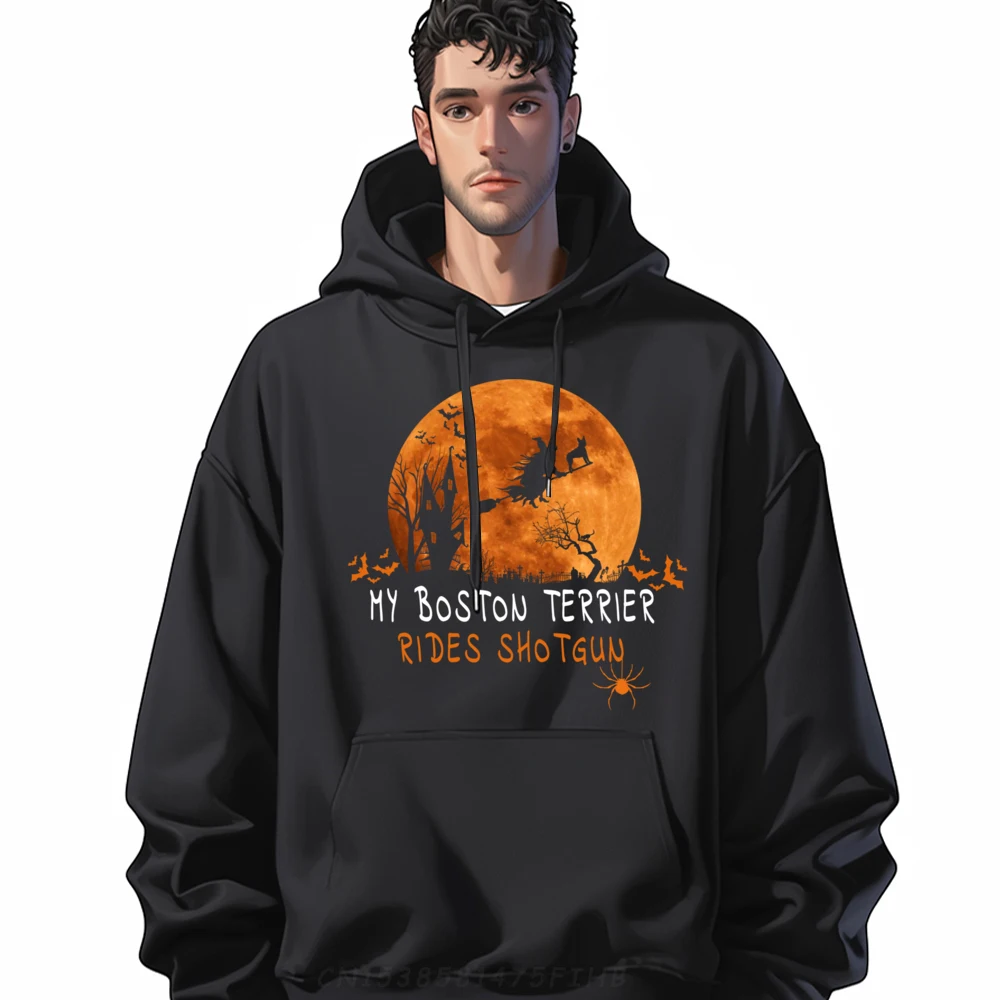 

Halloween Boston Terrier Pullover Hoodies Costume Rides Shotgun Mens Designer Clothes Sweater Hoodie Funny