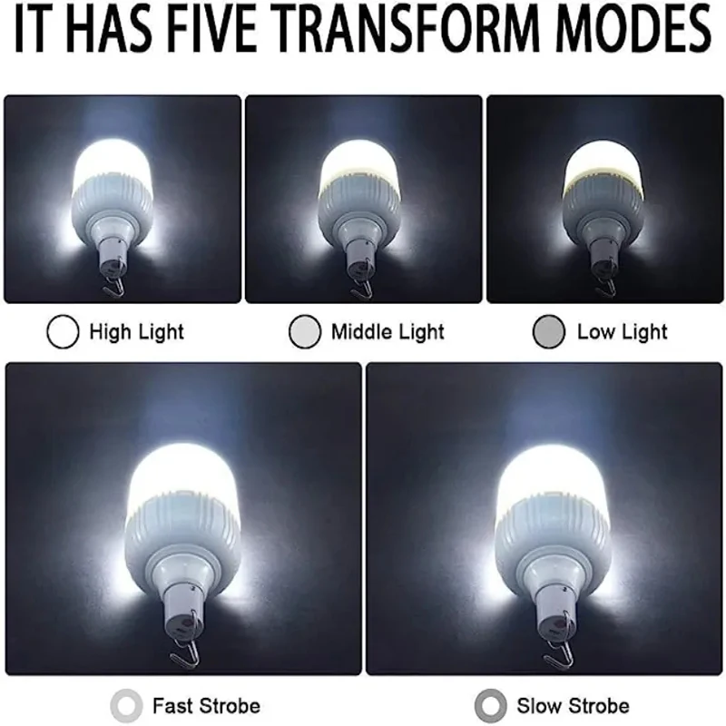 Portable LED Camping Light USB Rechargeable Flashlight 3 Lighting Modes Bulb For Outdoor Camping Fishing Emergency Tent Lantern