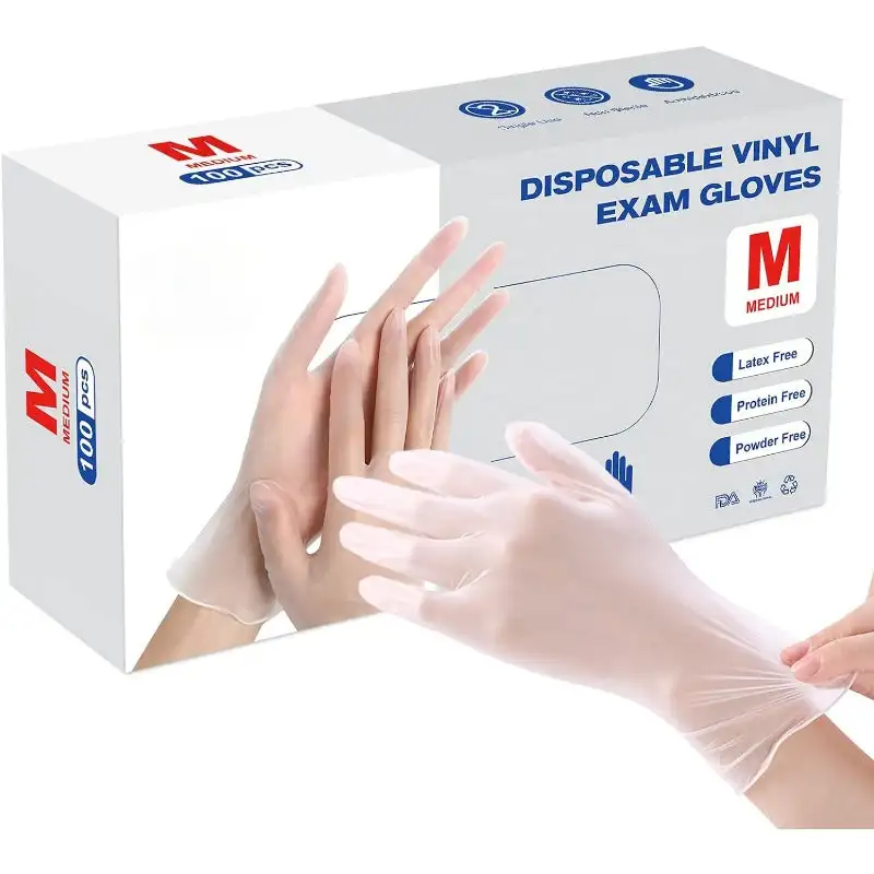 

Disposable Gloves, Clear Vinyl Gloves Latex Free Powder-Free Glove Gloves for Kitchen Cooking , 100PCS/Box, Medium