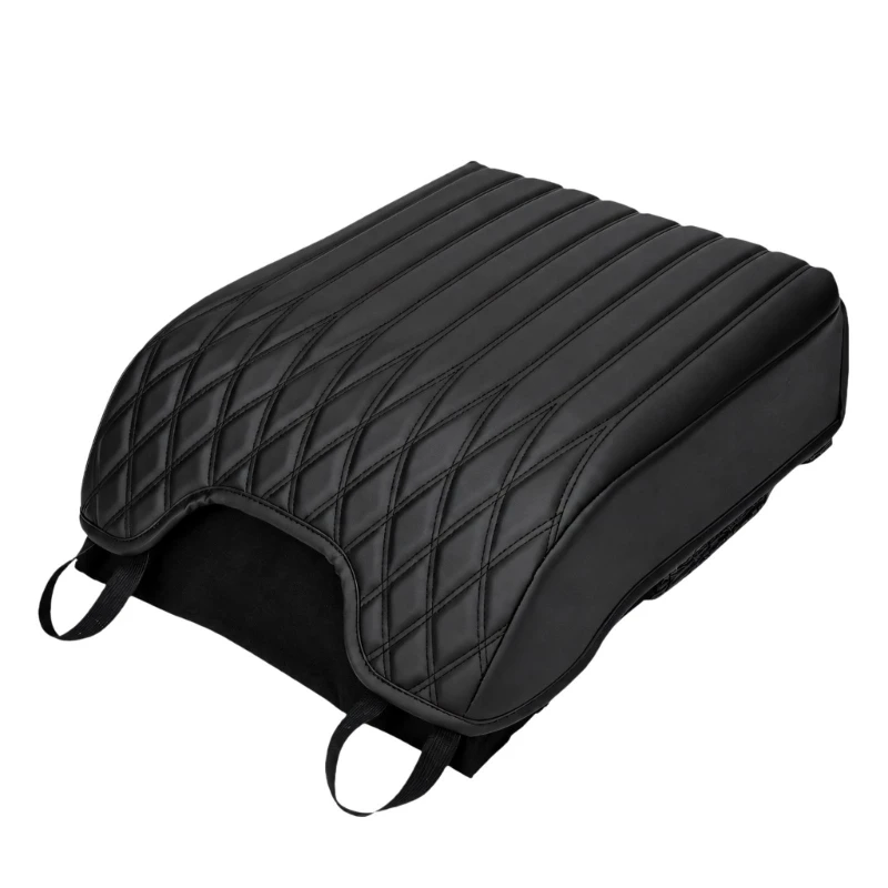 Padded Center Console Lid Cover for 150 with Black Leather Exterior, Quilted Armrest Layer, Finished Edges, Slip-On Form R6FB
