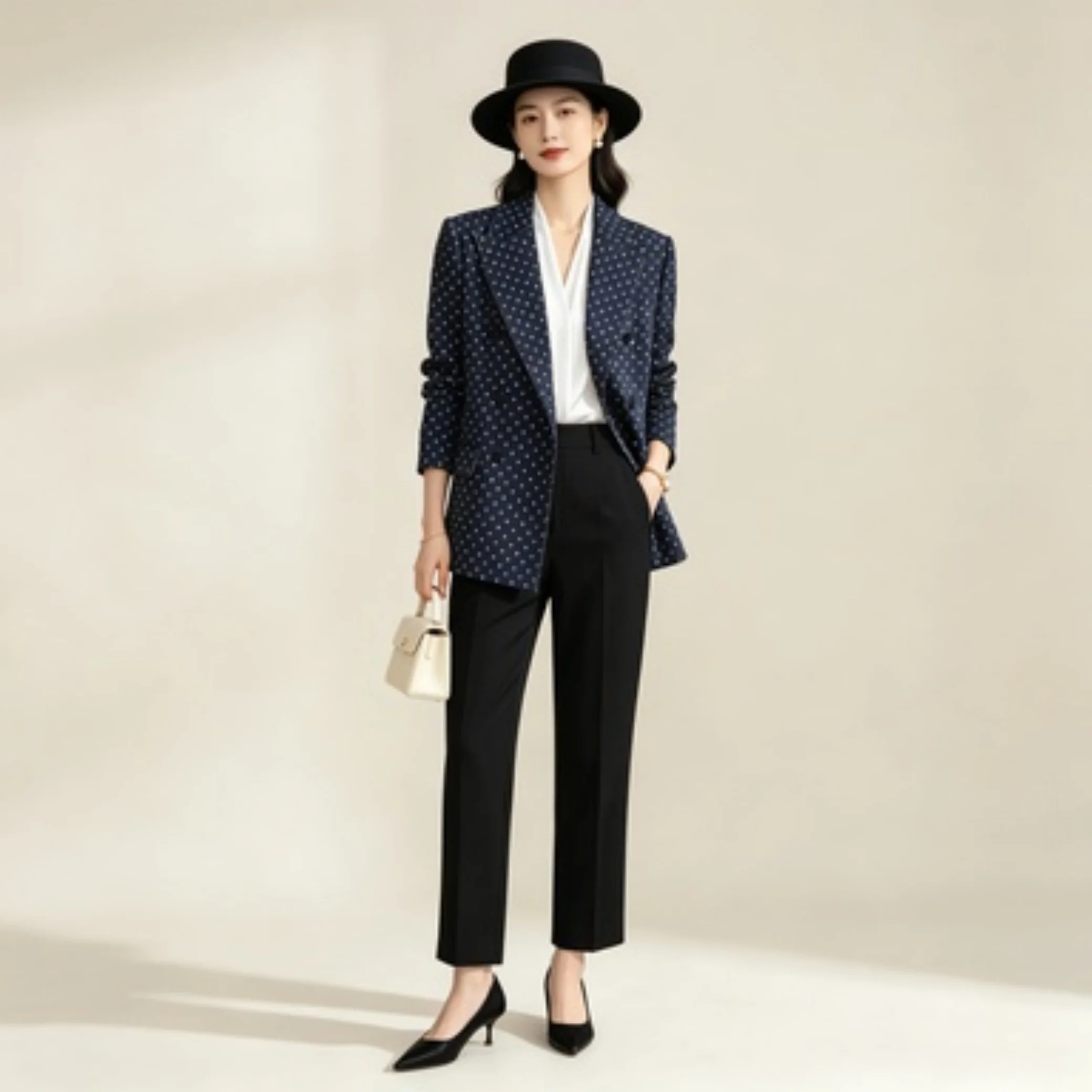 Vintage Polka Dot Lapel Suit Jacket