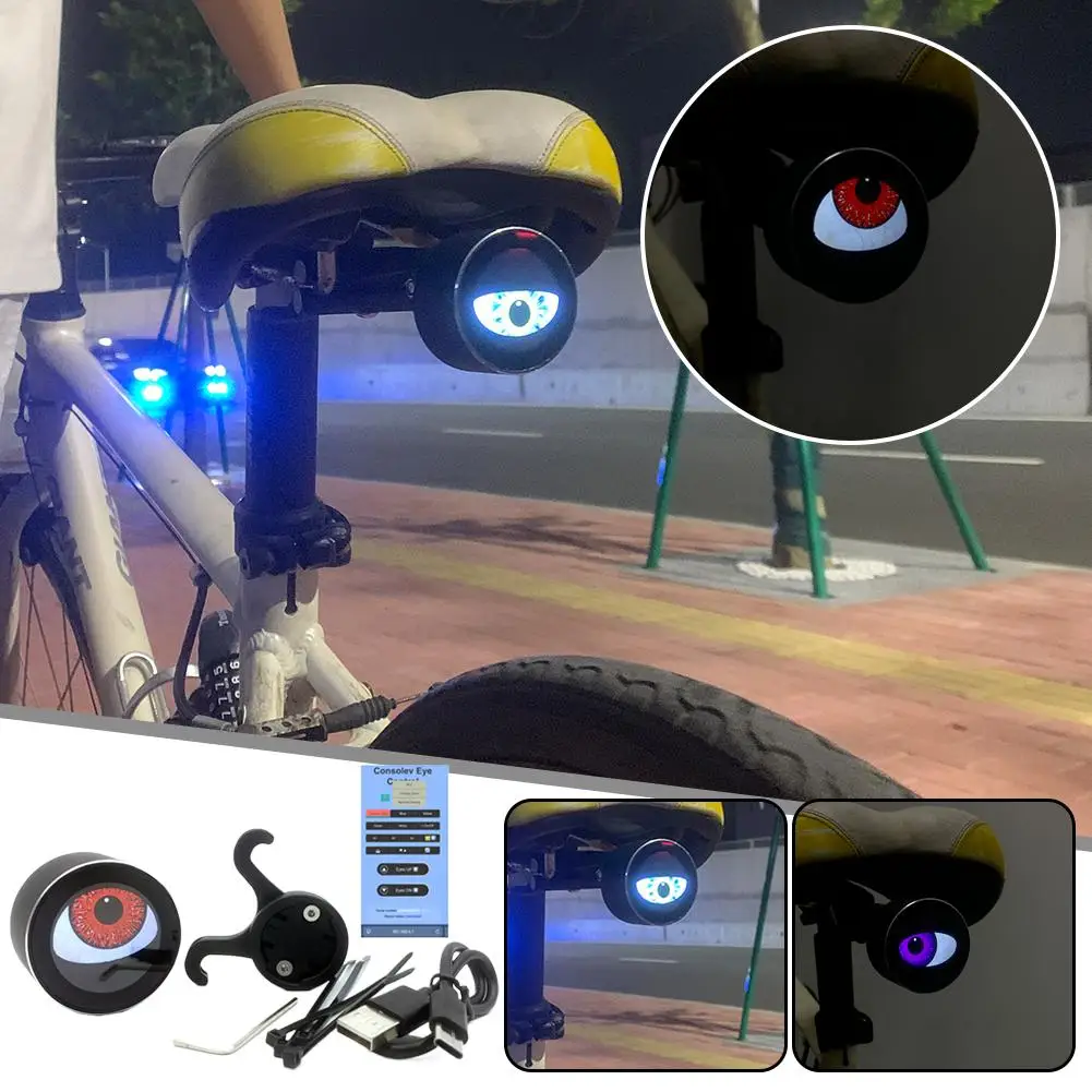 APP Control Motorcycle Dynamic Devil Eyes LED Light Motorcycle Taillight Bicycle Waterproof Type-C Charging Taillight Motorbike