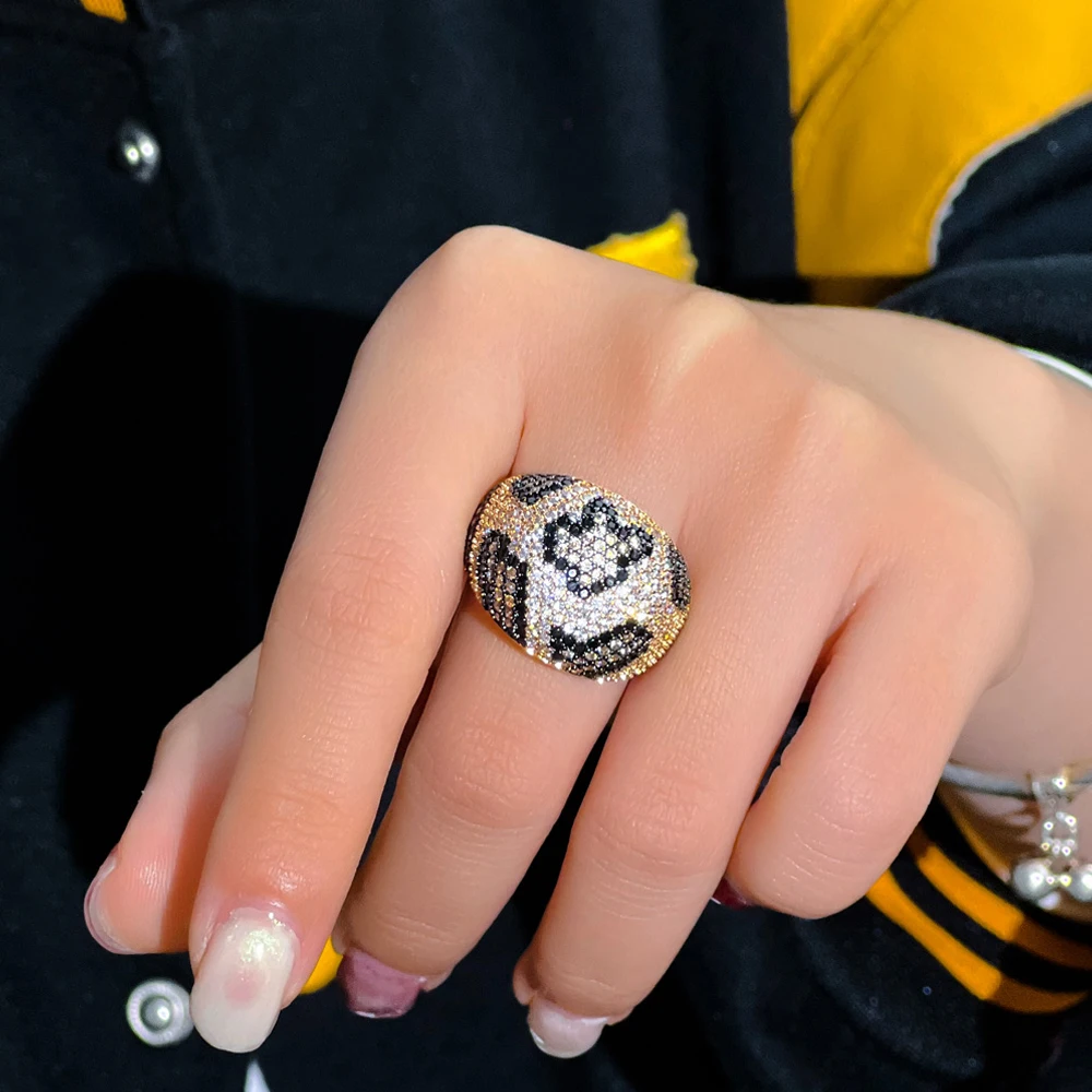 Pera Unique Sexy Leopard Print Multicolor Cubic Zircon Gold Plated Filled Wedding Bands Rings for Women Party Jewelry Gift R219