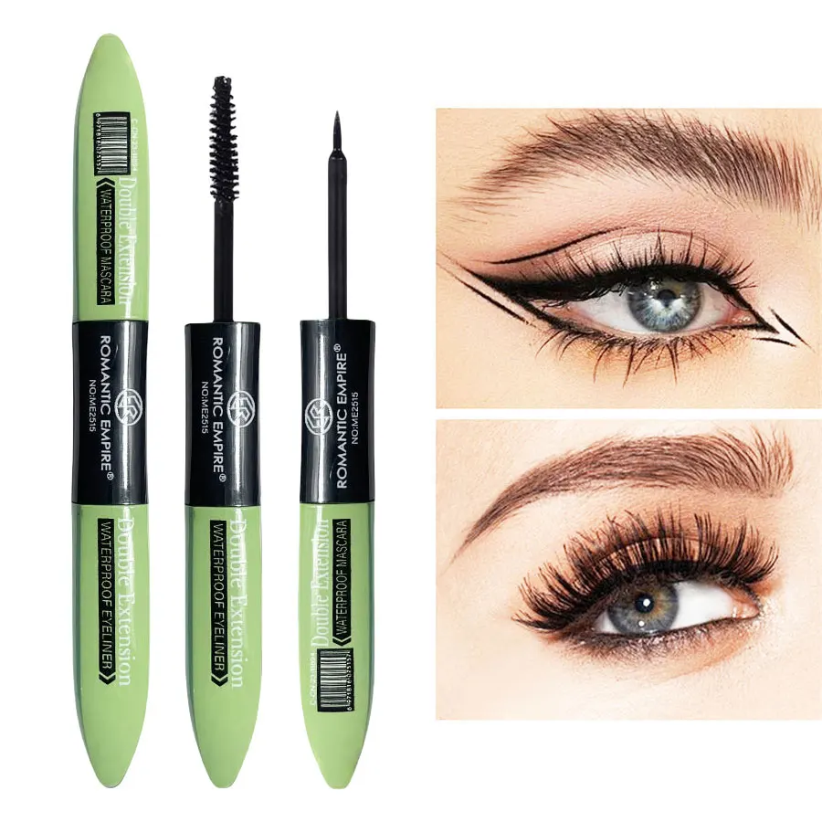 Rímel e delineador à prova d'água 2 em 1, fórmula de longa duração e à prova de manchas para olhos negrito e definidos, perfeito para festivais de música