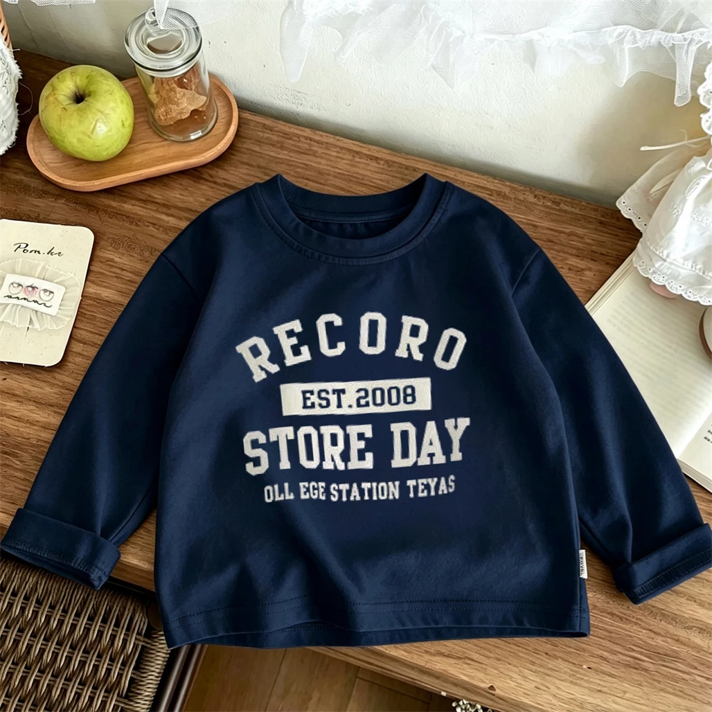 Fashion Casual Clothes Round Neck Base Shirt New Design Printed T-shirt Toddler Boys Trendy Tops Solid Color Versatile Tees