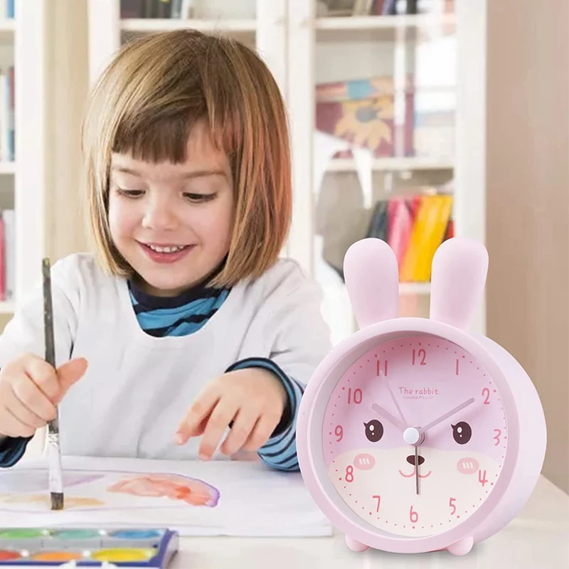 Children'S Alarm Clock for Without Ticking, Children'S Alarm Clock Silent Alarm Clock with Light Student-ABWO