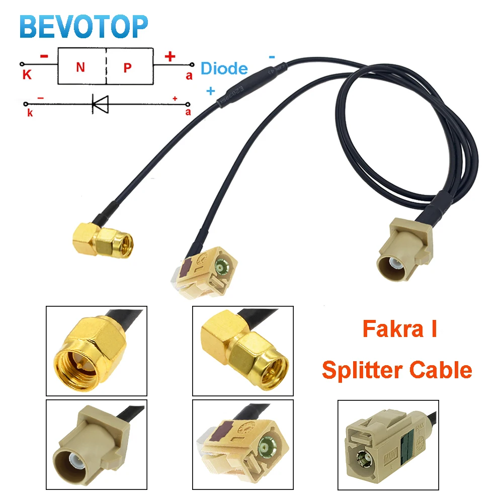 Y Type Fakra I Splitter Jumper Fakra I Male to Fakra I Female/SMA Male RG174 Pigtail Car Wiring Harness Coaxial Cable