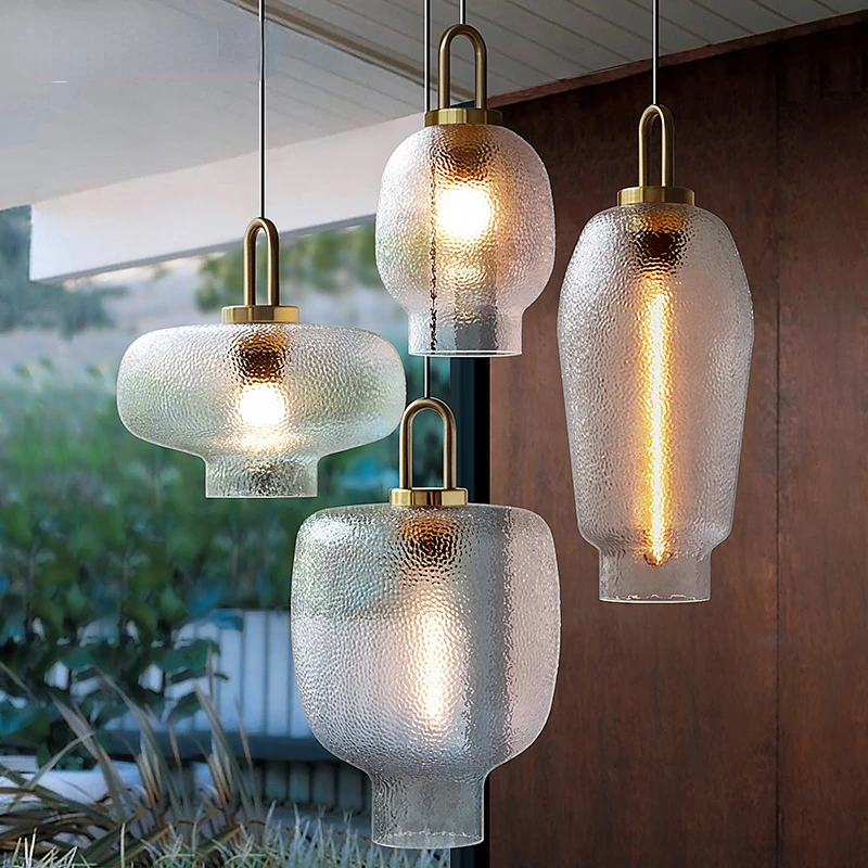 

New Water Textured Glass Chandelier Designer Minimalist Restaurant Kitchen Bar Table Lamp E27 Indoor Lighting Fixtures