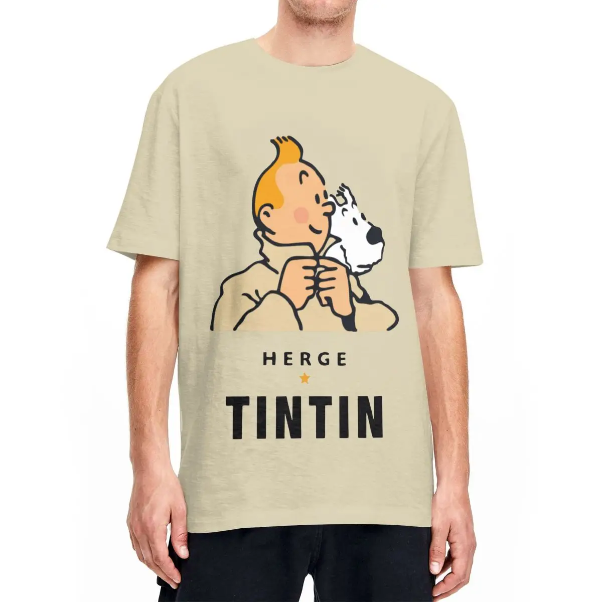 Novelty Herge Tin Teen Tshirts Men's Cotton Short Sleeve Crewneck Summer Top Tee