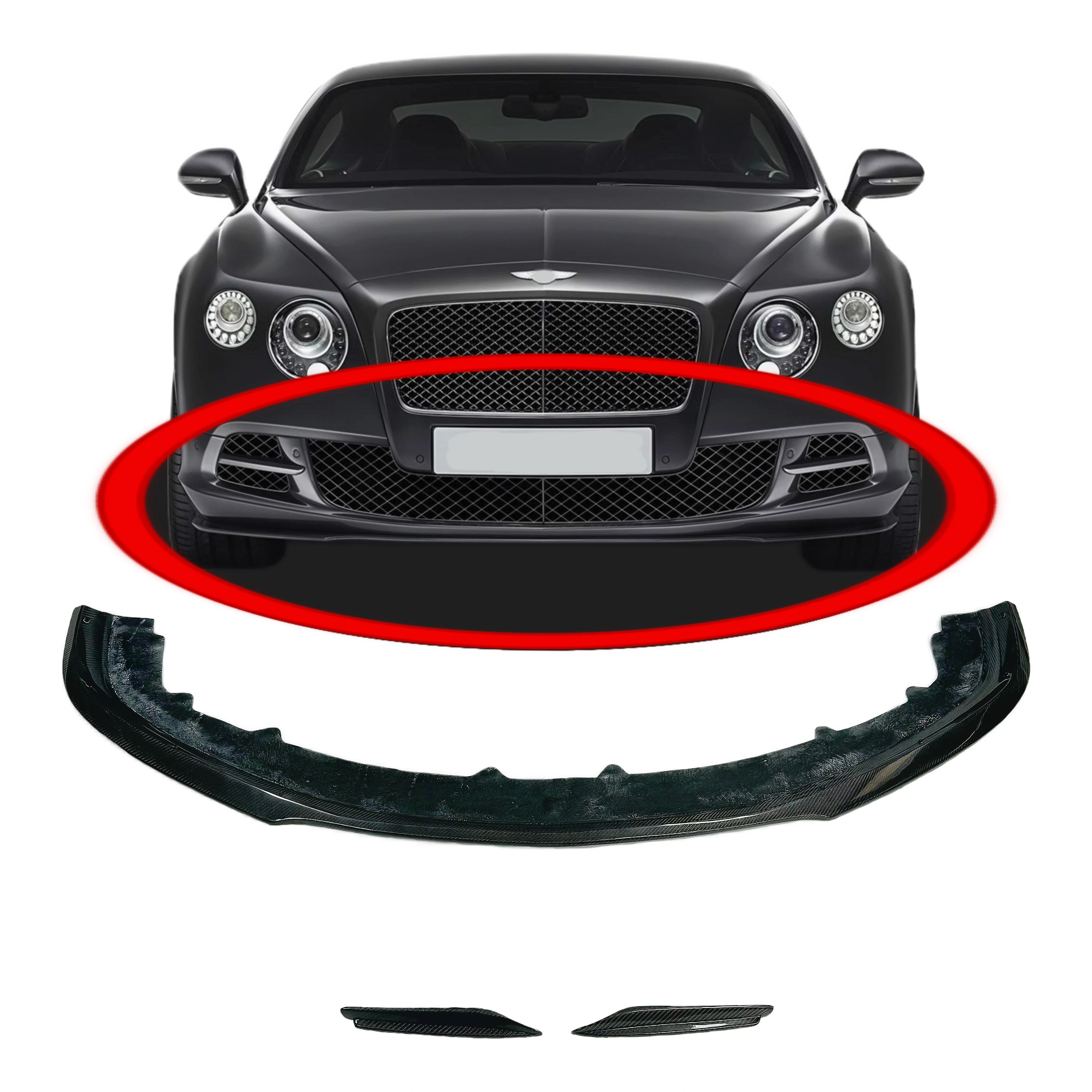 New Replacement Front Bumper Lower  Diffuser Lip 6.0 for Bentley Continental GT Facelift 2013-2016 Widened Part OEM 3W3807659k