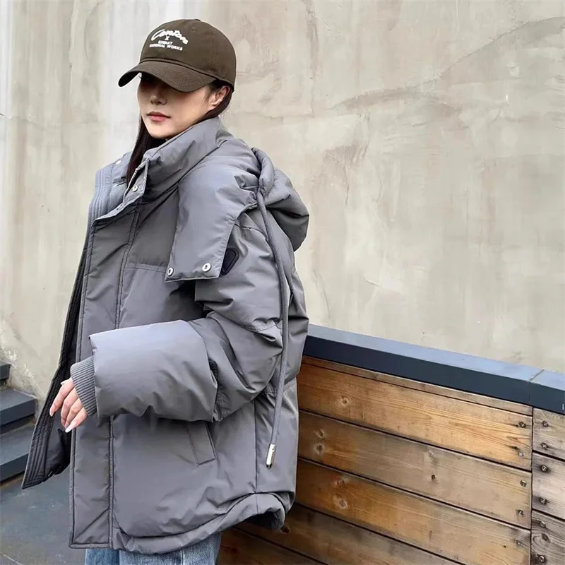 Women Puffer Cotton Jacket Winter Warm Thick Long Sleeve Oversized Hooded Short Parkas Female Loose Quilted Padded Coats Outwear