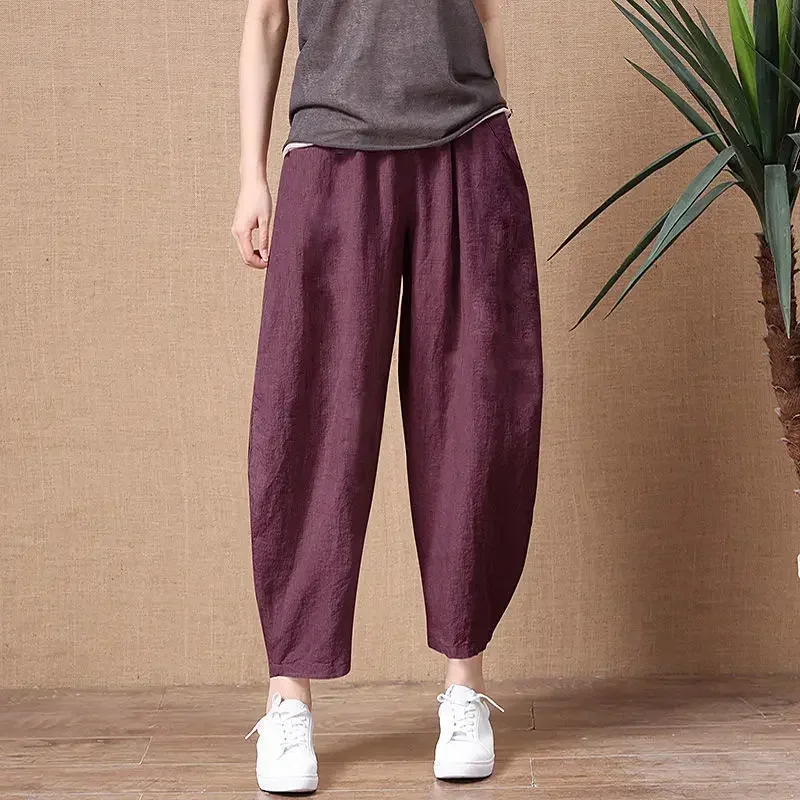 

Oversize Pants Summer Thin Nine Points Loose Korean Fashion Women's Clothing Cotton Linen Middle Waist All-match Women's Pants
