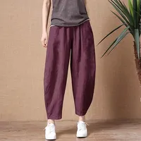 Oversize Pants Summer Thin Nine Points Loose Korean Fashion Women's Clothing Cotton Linen Middle Waist All-match Women's Pants