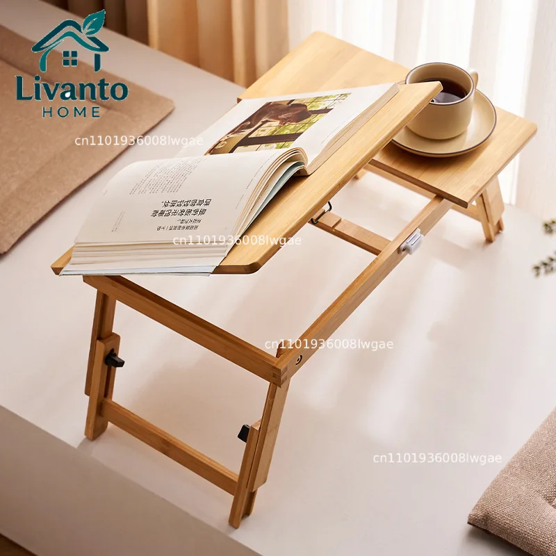

Free installation folding bed table, bamboo and wood multifunctional computer desk, bedroom home study desk, flip small table