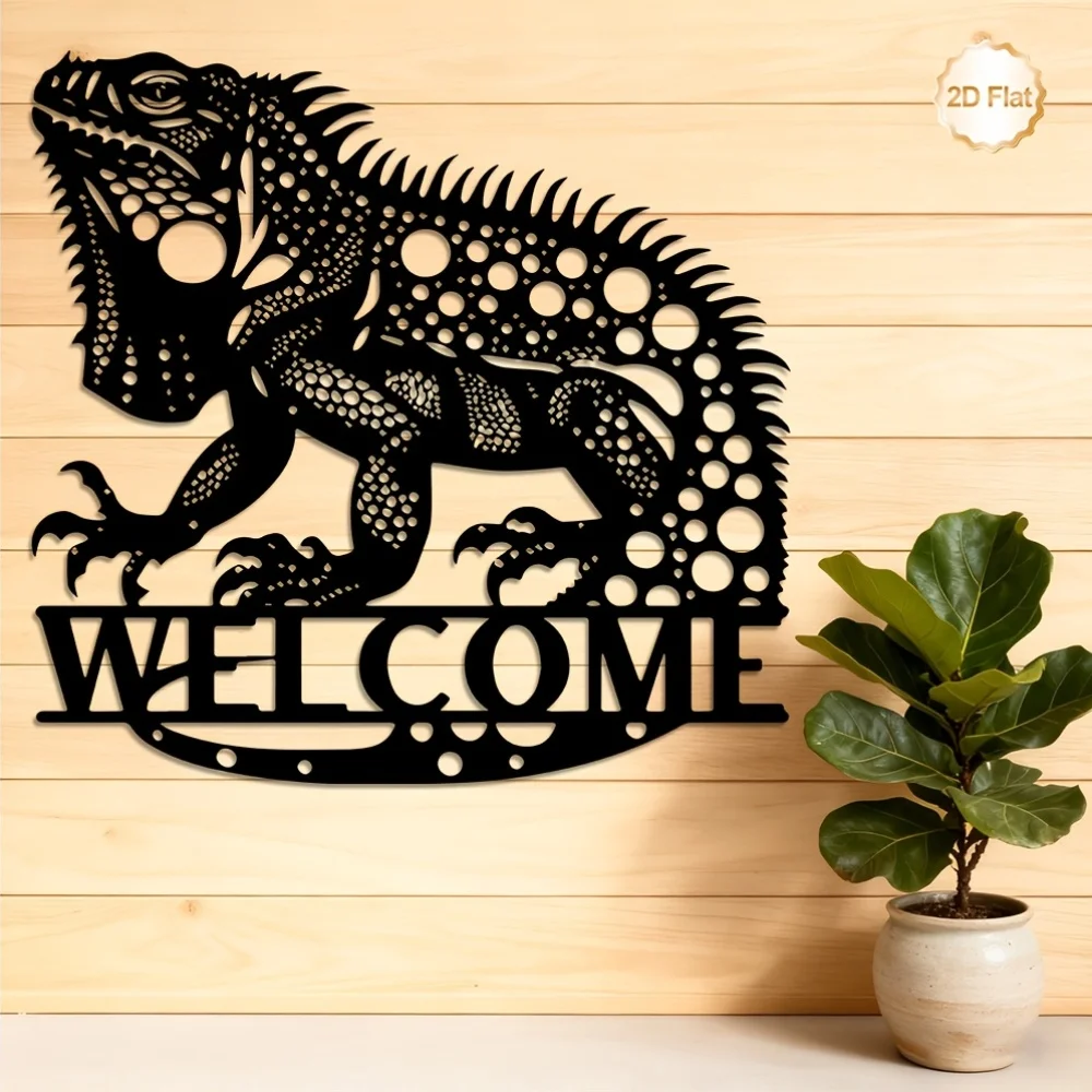CIFBUY Metal Wall Art Iguana Sculpture Iron Welcome Sign for Indoor Outdoor Living Room Bedroom Porch Entryway Home Decor