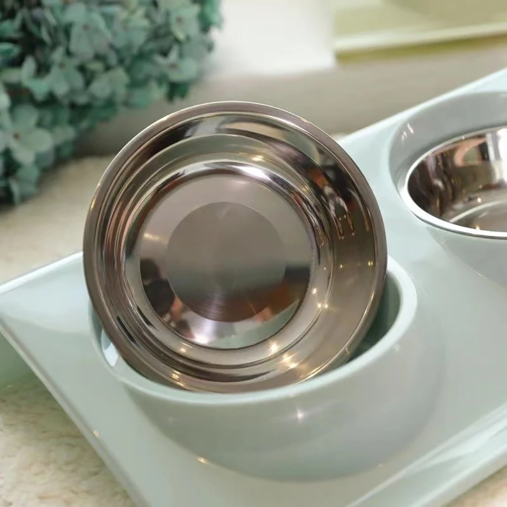 Pet Rice Bowl Dog And Cat Food Bowl Pet Neck Protection Food And Water Two-In-One Anti-Tip Feeding Utensils Stainless Steel Bowl