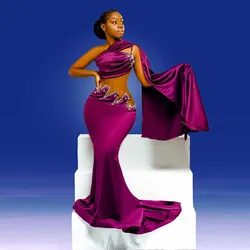 Aso Ebi Style Purple Mermaid Prom Dresses 2024 New Beaded One Shoulder African Wedding Guest Gown Black Girls Formal Party Gowns