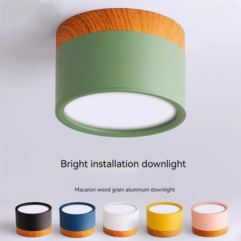 

Nordic Macaron Downlight LED Dimmable 7W 12W 15W Wood Surface Mounted Modern Ceiling Light Round Spotlight Home Decoration Lamp