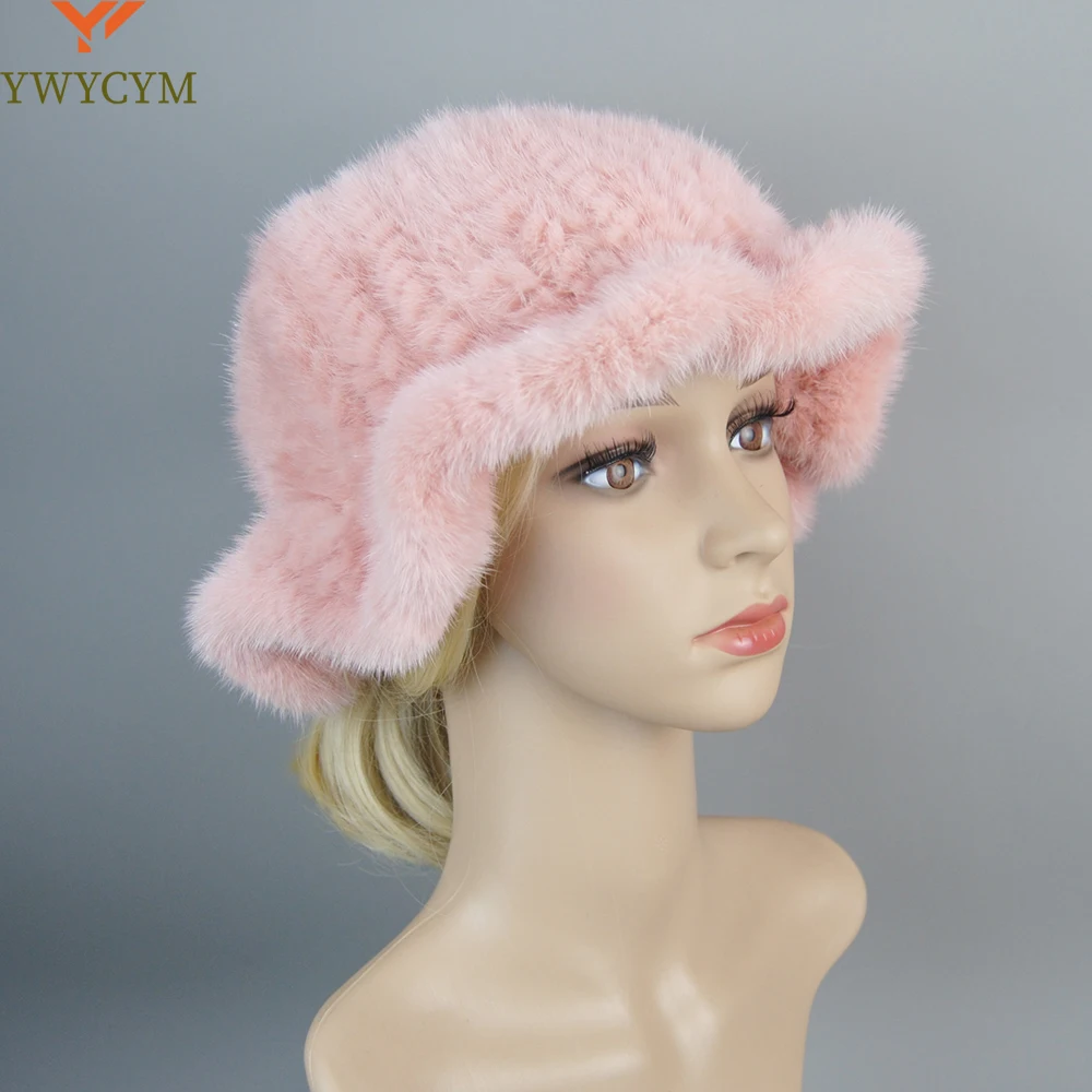 

New Women Winter Luxury Knitted Real Mink Fur Bomber Hat Natural Warm Sable Fur Cap Girls Quality Soft 100% Genuine Mink Fur Hat