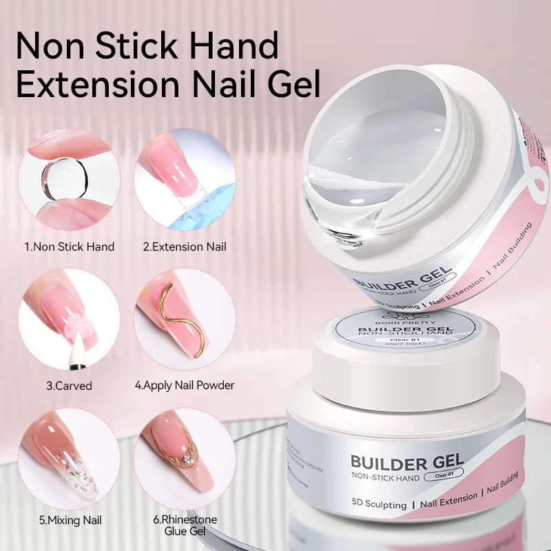 BORN PRETTY 60g Clear Non-Stick Hand Extension Gel Nail Polish 5D Shaping/Sculpting/Carving Hard Gel DIY Nail Art at Home