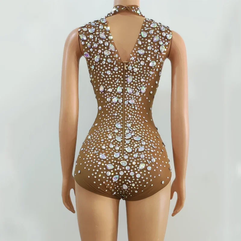 Full Rhinestones Bodysuit Sexy Gogo Dance Costumes Women Party Jazz Clothing Bar Nightclub Dj Ds Party Prom Outfit XS7107