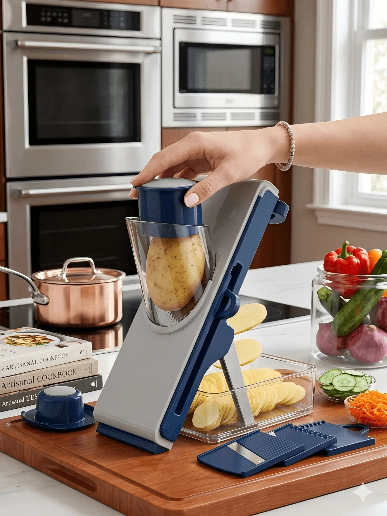 

Модернизированная овощерезка-мандолина 2026 года, многофункциональный измельчитель овощей, картофелерезка для кухни, 4 режима, более 100 предустановленных настроек, регулируемая