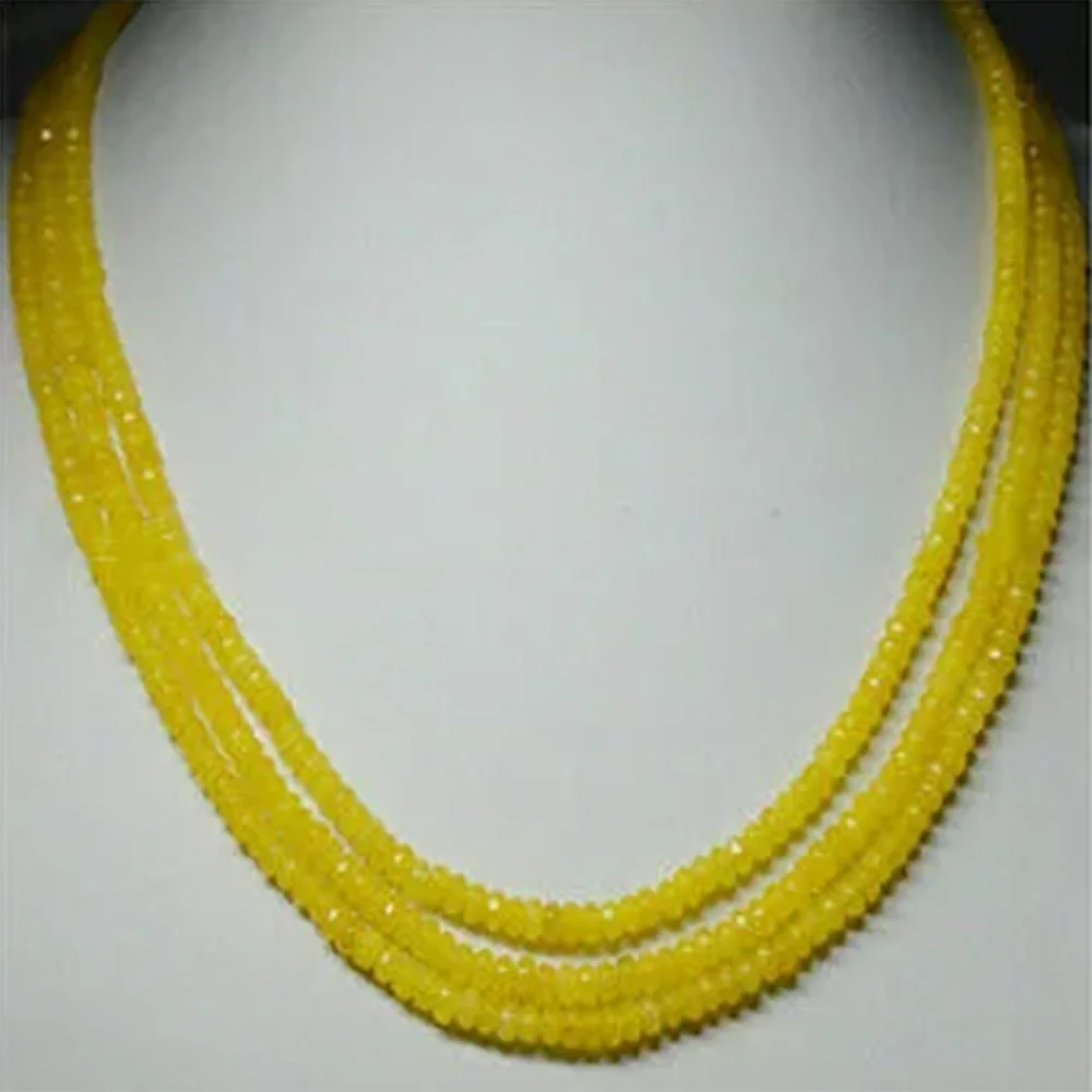 3 Rows Natural 2x4mm Faceted Rondelle Gemstone Beads Necklaces 17-19