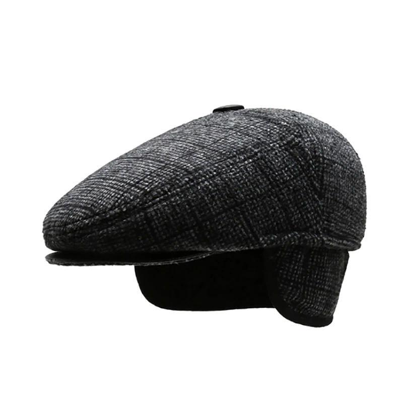 〔CC88〕Round Top Warm Berets Ear Protection Cotton Peaked Cap Dad's hat.Winter Middle-aged and Elderly Hat for Men