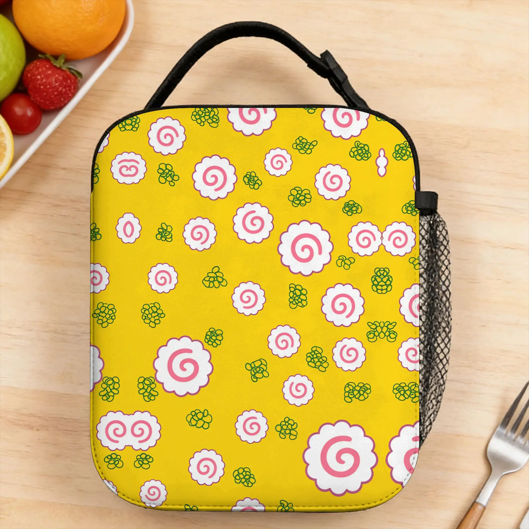 

Yellow Swirl Pattern Lunch Bag Anime Lover Fashion Lunch Box For Unisex Office Cooler Bag Oxford Thermal Tote Handbags