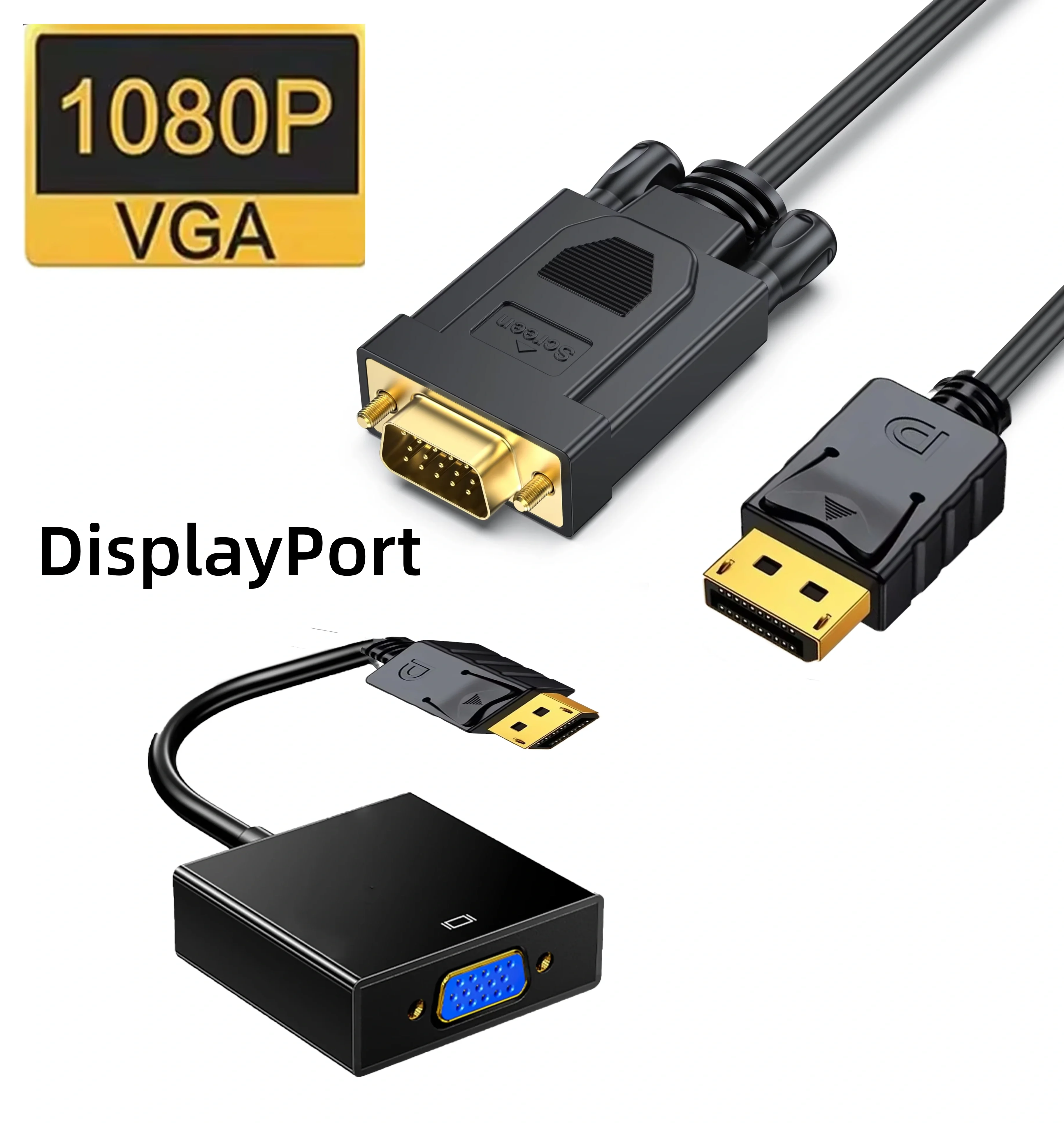 Gold Plated DisplayPort to VGA Cable Displayport to VGA Adapter 1080P@60Hz for DP Laptop PC Host to Target Monitor TV Projector