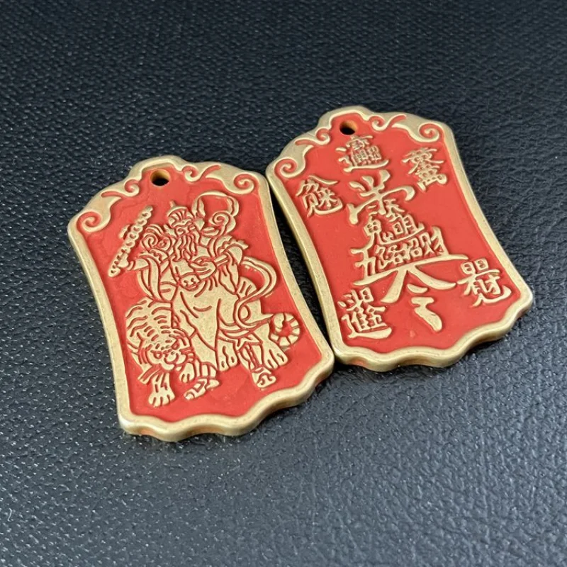 Antique Style Pure Copper Wealth God Zhao Gongming Vermilion Wealth Talisman Copper Plaque Ornament Hanging Decoration Wholesale