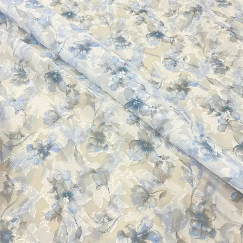 

High-End Chinese Style Floral Semi-Transparent Jacquard Chiffon Fabric Soft Sun Protection Dresses Shirts for Women