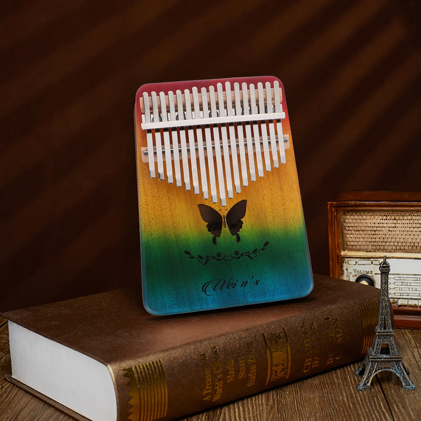 

1Set 17 Keys Thumb Piano Kalimba Mini Wooden Body Engraved Scale for Kids Beginners Music Thumb Piano Mini Kalimba