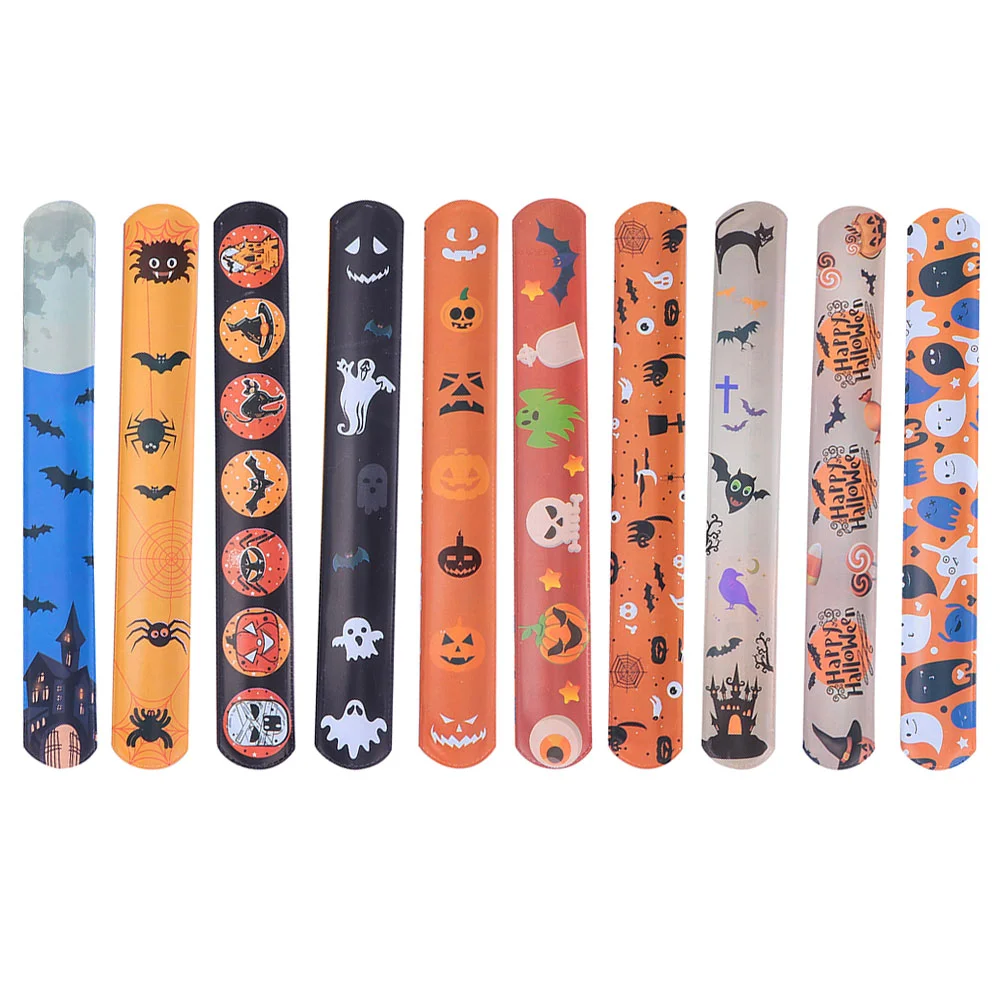 

Halloween Slap Bracelets Funny Ghost Pumpkin Bat Wristband Toys Birthday Party Favor Decoration Kids Gift Random Pattern