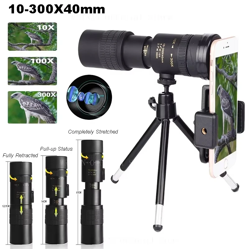 10-300x40 Zoom Telescoop HD 4K Draagbare Sterke Verrekijker Lange afstand Professionele Monoculaire - Prisma's Voor Jacht Camping