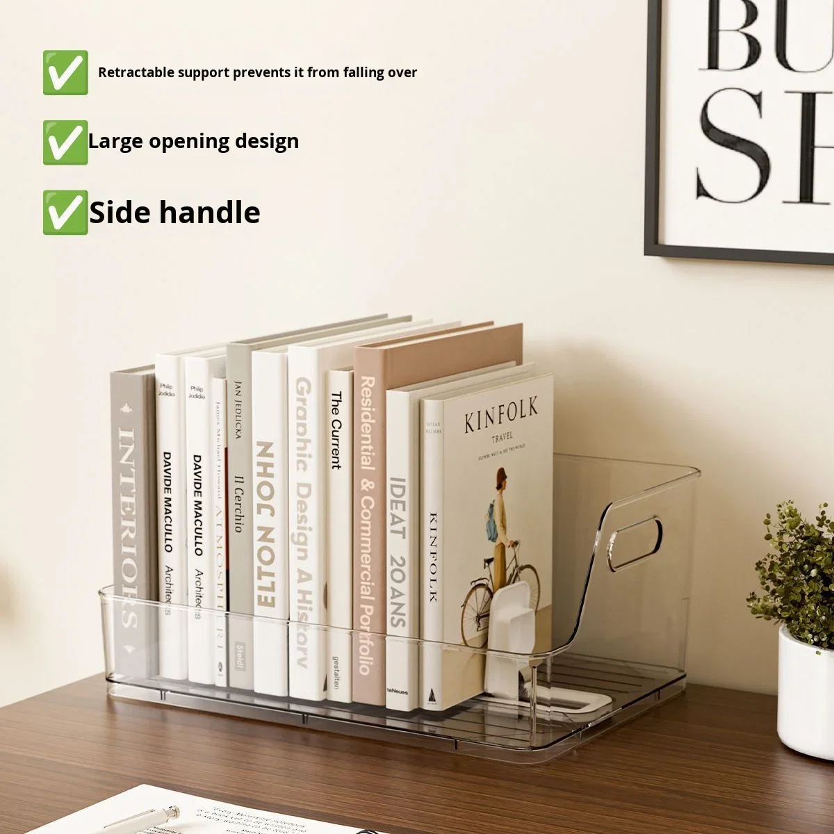 Plastic Rectangle Transparent Book Storage Box Student Dormitory Desktop Visual Bookshelf Office Workstation Large 18L Modern