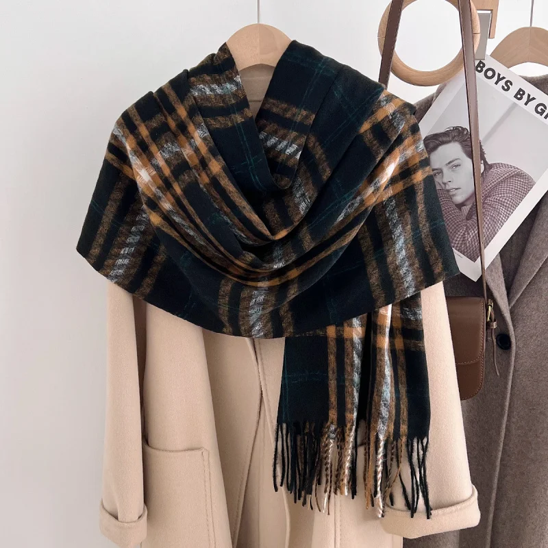 جديد تقليد الكشمير النسخة الكورية الكلاسيكية منقوشة شرابة وشاح الرجال والنساء الخريف الشتاء النمط البريطاني المألوف الدافئة #6