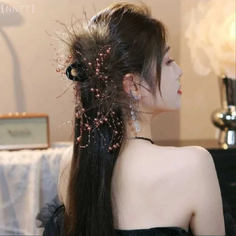 1 buah klip rambut elegan rumbai mutiara klip rambut untuk wanita mode gadis klip ekor kuda aksesoris rambut