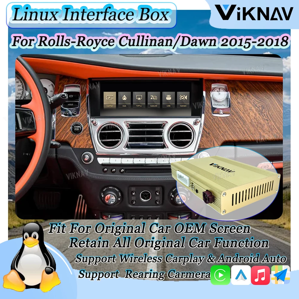 

Viknav Decode Box For Rolls-Royce Cullinan/Dawn 2015-2018 Linux System Wireless CarPlay Android Auto Wireless Autolink/Airplay