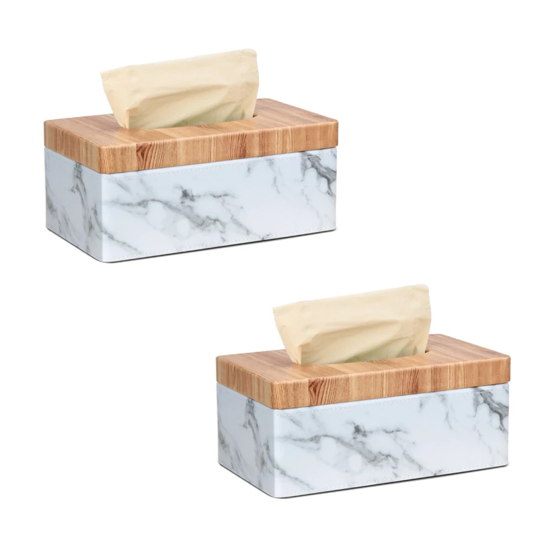 LUDA 2X Rectangular Marble PU Facial Grain Tissue Box Cover Napkin Holder Paper Towel Dispenser Container For Home Decor