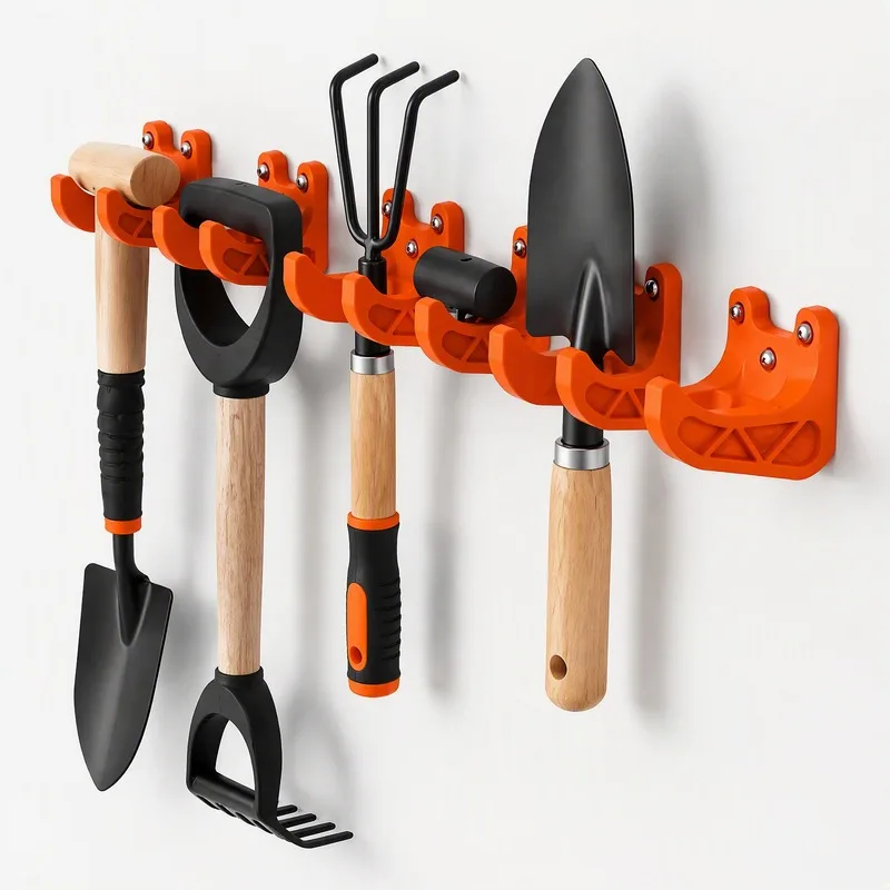 1PCS Wall‑Mount Gardening Tool Holder, 3 Free Screws Included, Plastic Storage Hooks for Shovel Rake Fork Garage & Garden Use